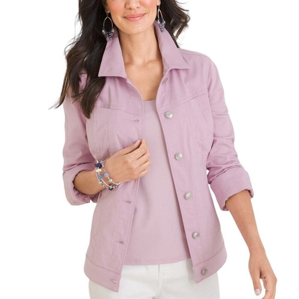 Chico's Soft Pink‎ Button Down Jacket Women's Large Coastal Travels Casual